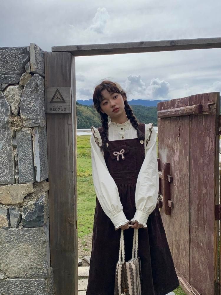 Corduroy Bow Pocket Sleeveless Vest Dress【s0000005887】