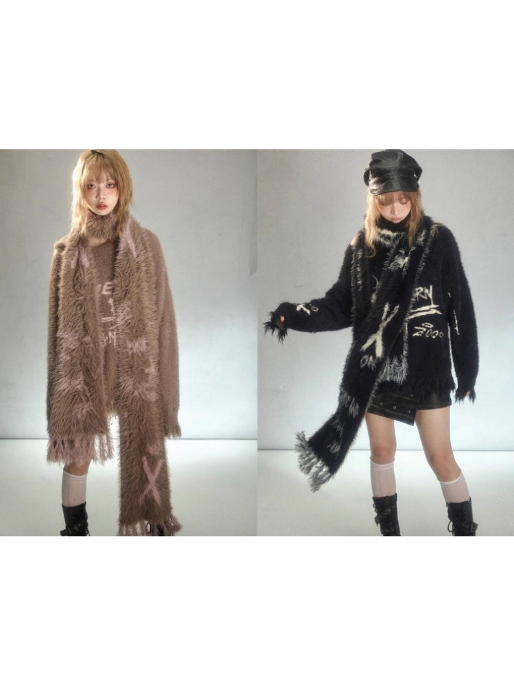 Punk Graffiti Mink Lazy Super Long Knit Scarf [s0000003879]