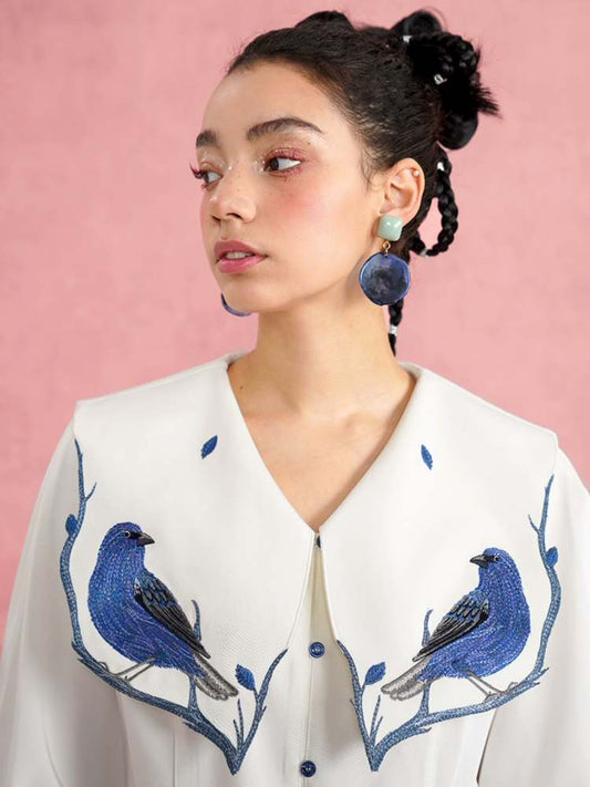 Blue Bird Embroidery Blouse【s0000007570】