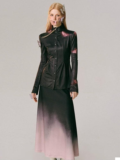 Gradient Neon Print Waistless Blouse + Long Skirt Set【s0000006490】