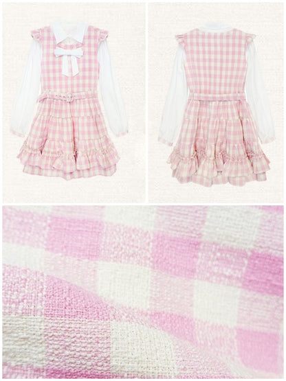 Gingham Check Ruffle Apron Dress &amp; Hat【s0000003541】