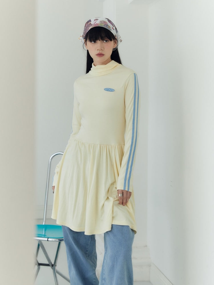 High Neck Stretch Knit Sports Mix Line Sleeve Dress【s0000003575】