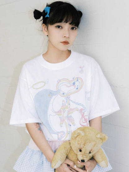 Animal Paradise Hand Painted Print Short Sleeve T-shirt【s0000002984】