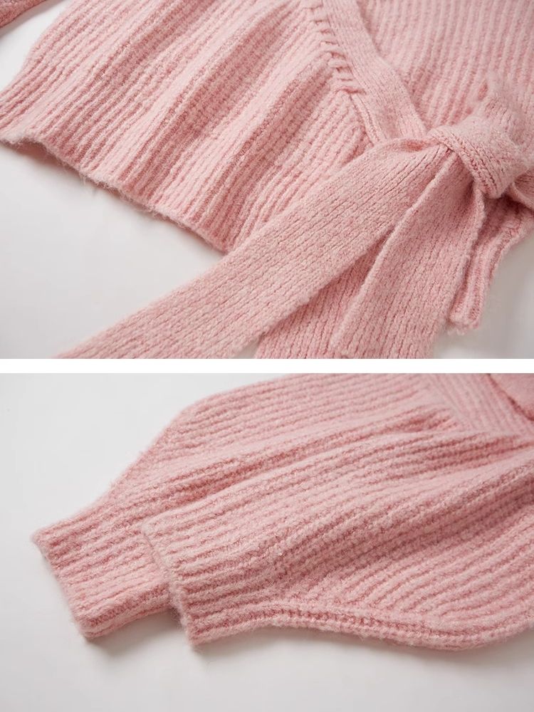 Pink Tie Knit Cardigan【s0000004857】