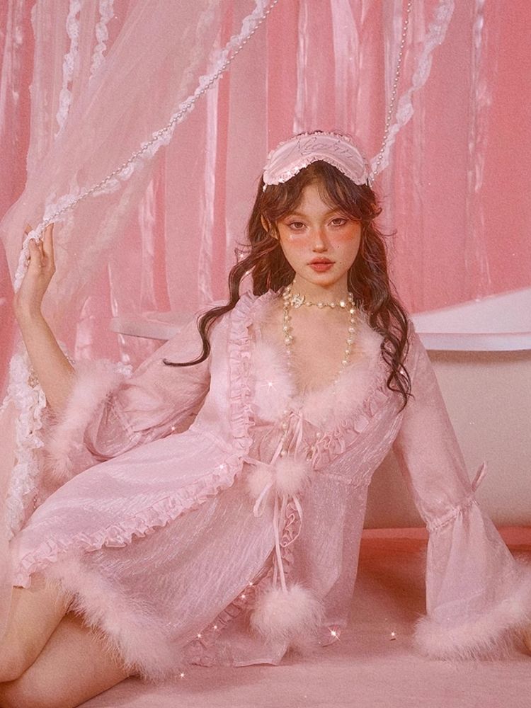 섹시한 잠옷 핑크 ha lte r d res robe set [s0000006583]