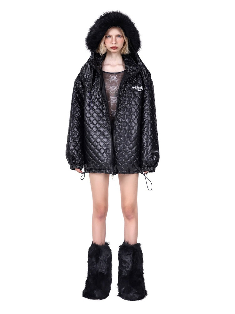 Detachable Fox Fur Hooded Loose Quilted Jacket [s0000004347]