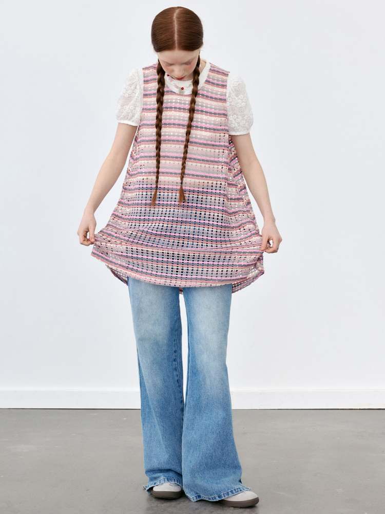 Border Crochet Long Vest [s0000008081]