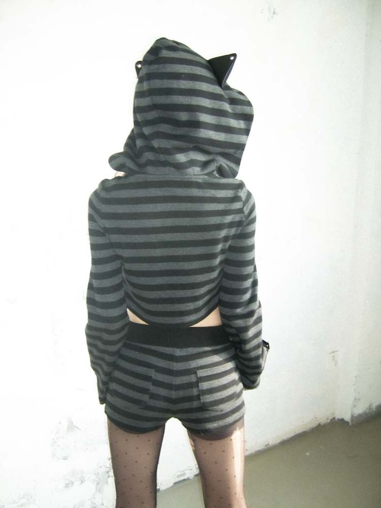 Cat Ears Border Lace Up Hoodie &amp; Short Pants【s0000007895】