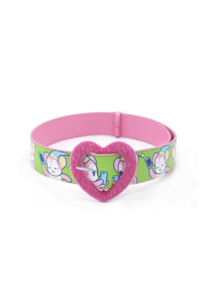 Shimizu Illustration Bear Print Heart Buckle Belt【s0000003654】