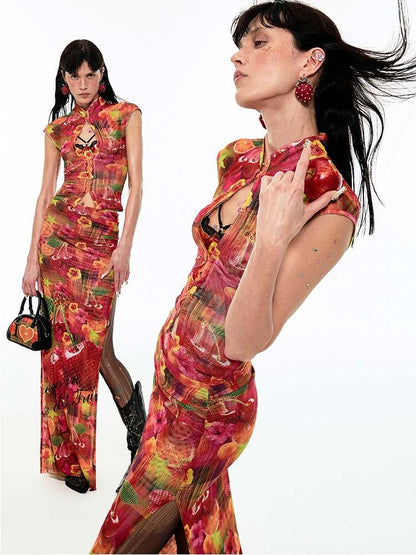 Summer Fruit Print Millennial Cheongsam Set [S0000009151]