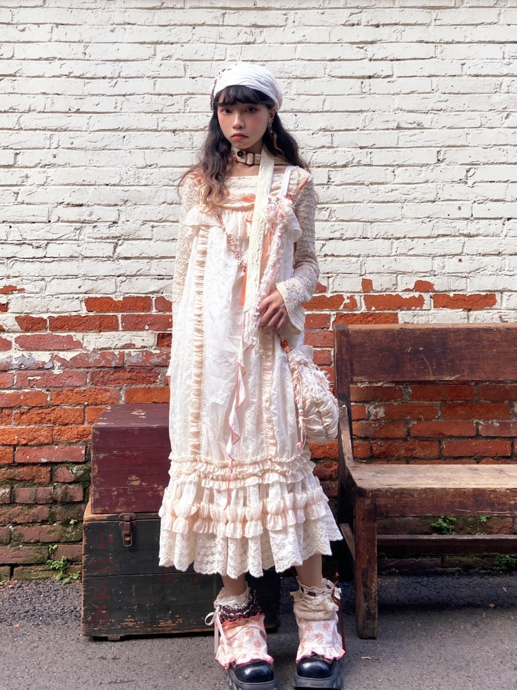 French Retro Ruffle Lace Embroidery Cami Dresss0000003584 SCULTURE French Retro Ruffle Lace Embroidery Cami Dresss0000003584 SCULTURE