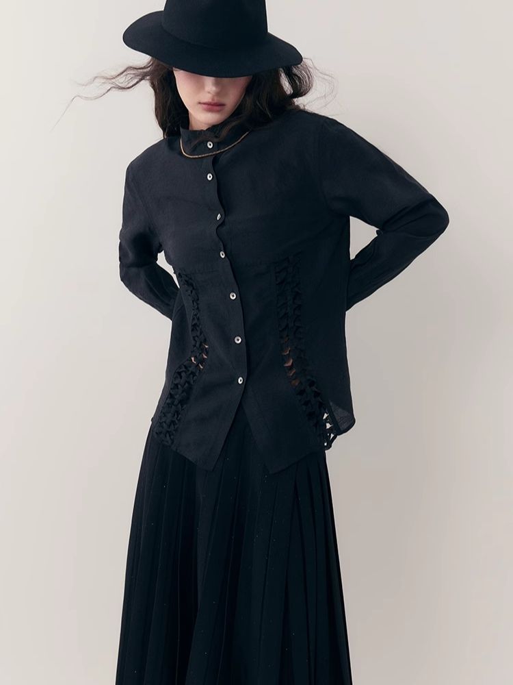 Standing Collar Design Niche Tencel Shirt【s0000006387】