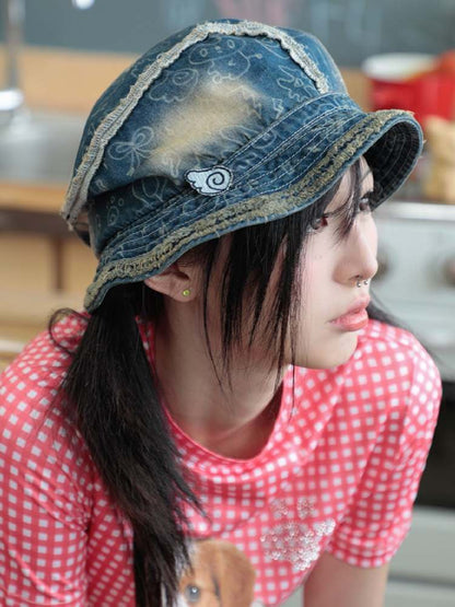 Y2K Retro Japan Style Angel Wings Denim Fisherman Hat [S0000008546]