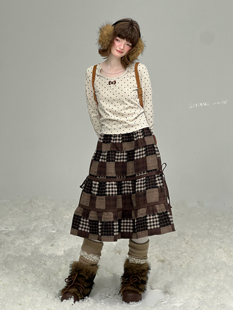 Polka Dot Chain Top Iong Sleeve T-Shirt Slim Knitted Base Shirt【s0000015256】