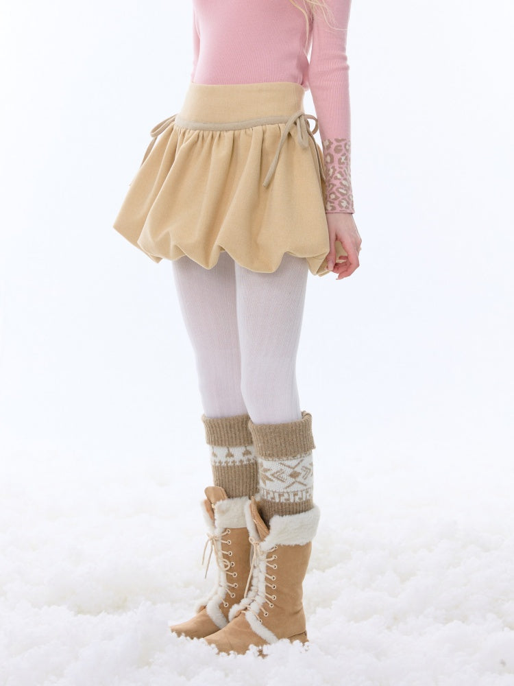 High Waist Slimming Drawstring Woolen Pocket Skirt【s0000015265】
