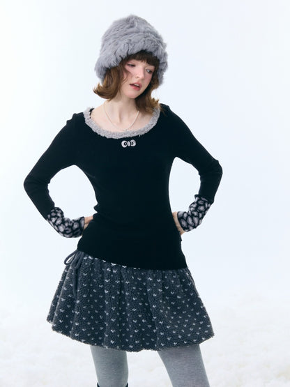 Leopard Print Cuff Long Sleeve T-Shirt Slimming Crew Neck Knitted Base Shirt【s0000015263】
