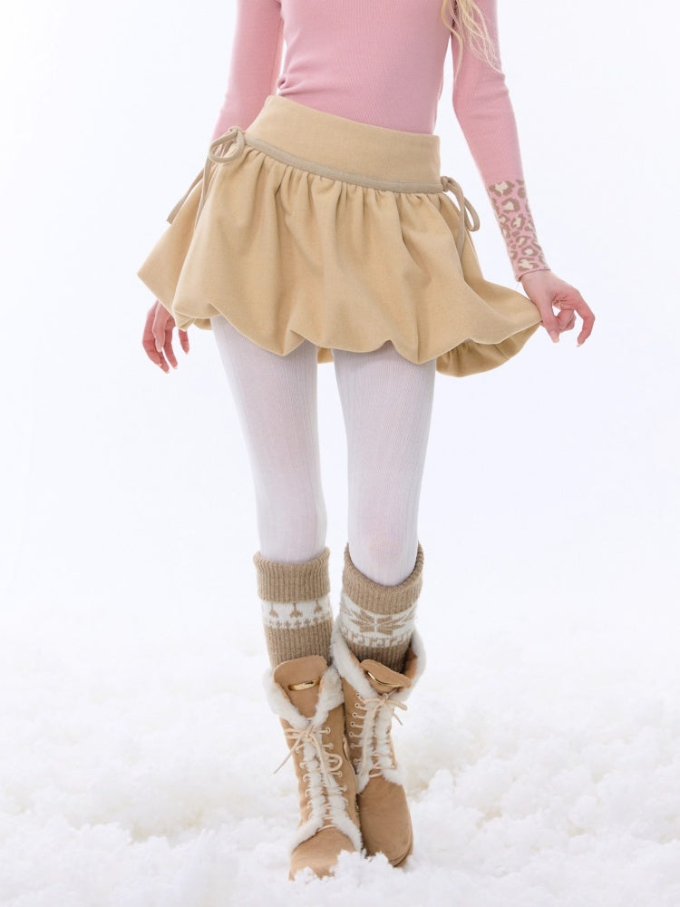 High Waist Slimming Drawstring Woolen Pocket Skirt【s0000015265】
