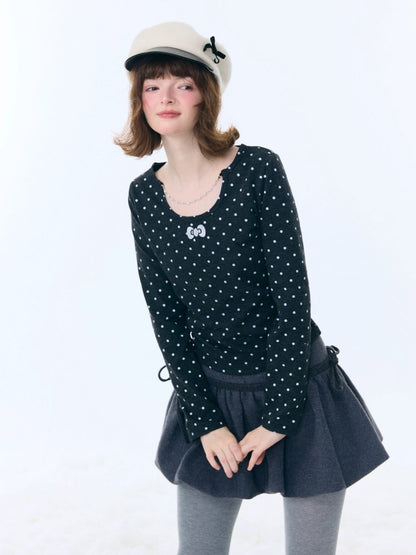 Polka Dot Chain Top Iong Sleeve T-Shirt Slim Knitted Base Shirt【s0000015256】