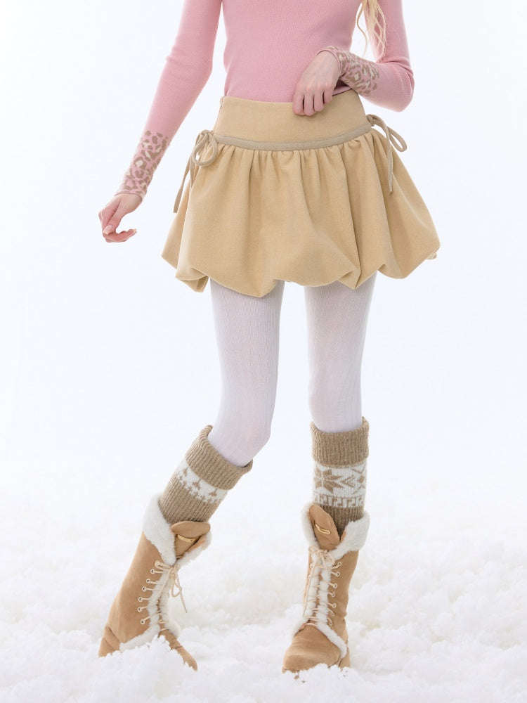 High Waist Slimming Drawstring Woolen Pocket Skirt【s0000015265】