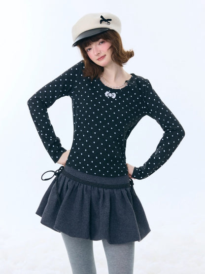 Polka Dot Chain Top Iong Sleeve T-Shirt Slim Knitted Base Shirt【s0000015256】
