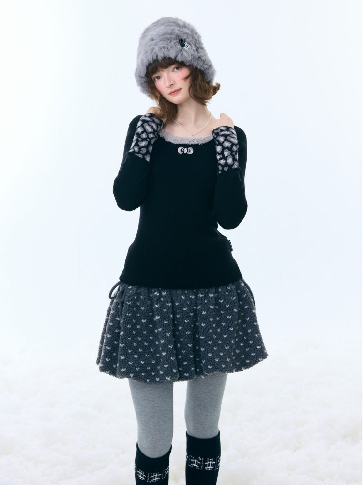 Leopard Print Cuff Long Sleeve T-Shirt Slimming Crew Neck Knitted Base Shirt【s0000015263】