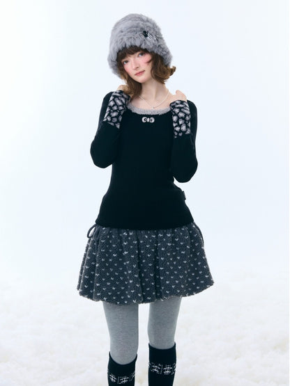 Leopard Print Cuff Long Sleeve T-Shirt Slimming Crew Neck Knitted Base Shirt【s0000015263】