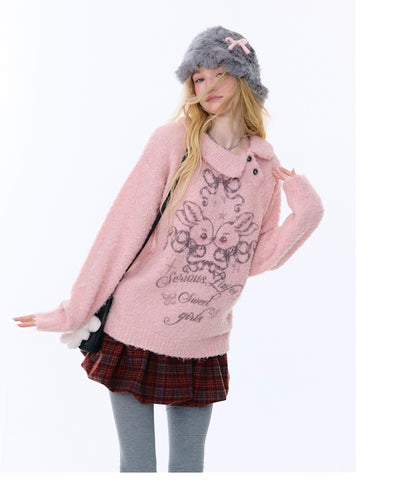 Rabbit Lazy Style Irregular Doll Collar Sweater【s0000015262】