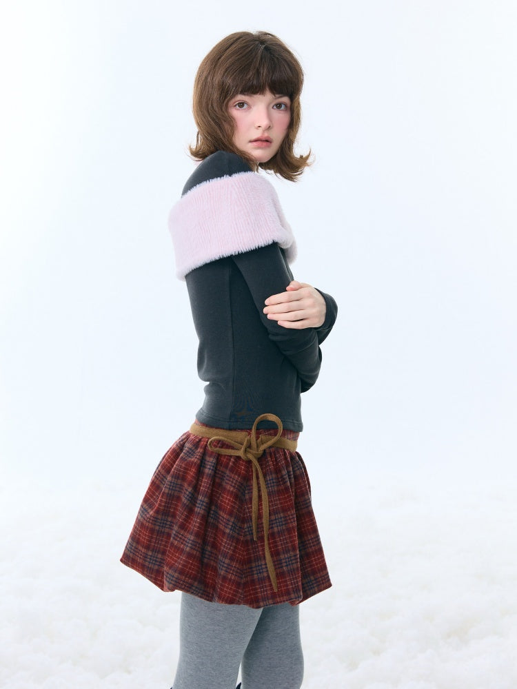 Bow Slim Top Plush Halter-Neck Knitted Base Shirt【s0000015264】