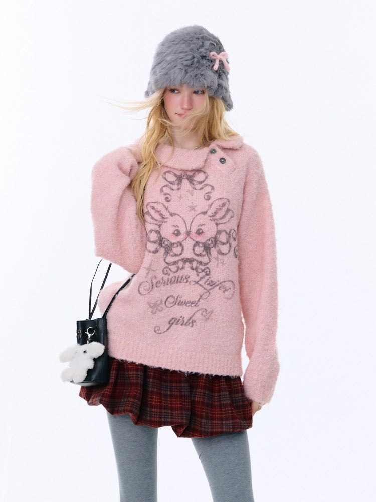 Rabbit Lazy Style Irregular Doll Collar Sweater【s0000015262】