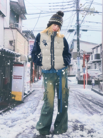 Star Print Contrast Stitching Thickened Warm Jacket【s0000015260】