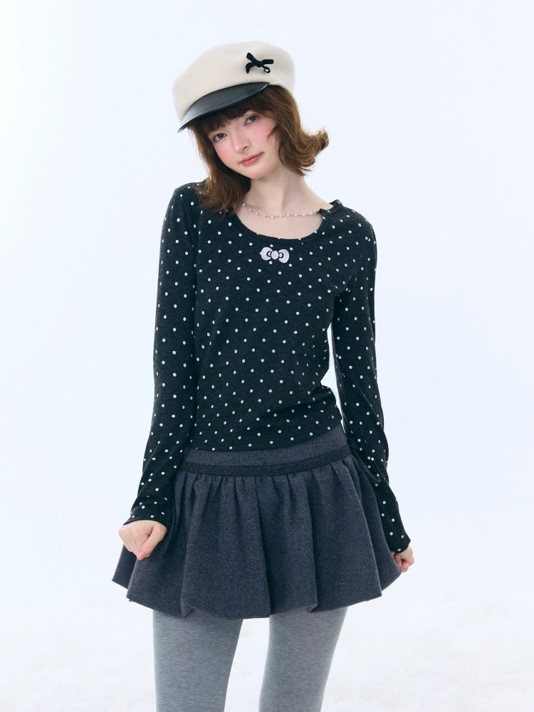 Polka Dot Chain Top Iong Sleeve T-Shirt Slim Knitted Base Shirt【s0000015256】
