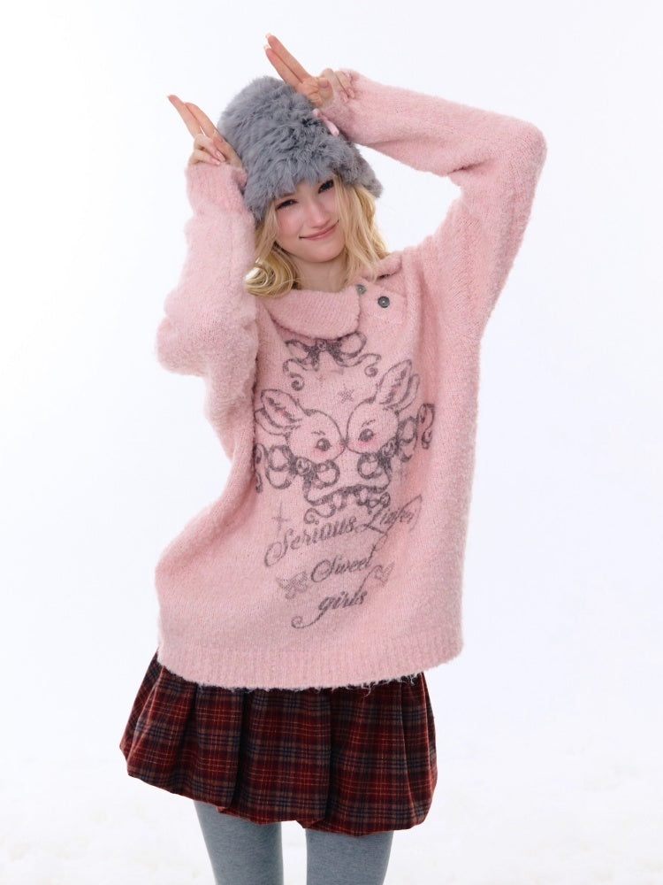 Rabbit Lazy Style Irregular Doll Collar Sweater【s0000015262】