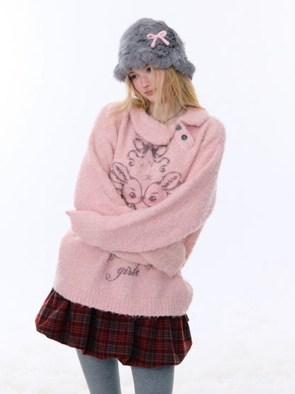 Rabbit Lazy Style Irregular Doll Collar Sweater【s0000015262】