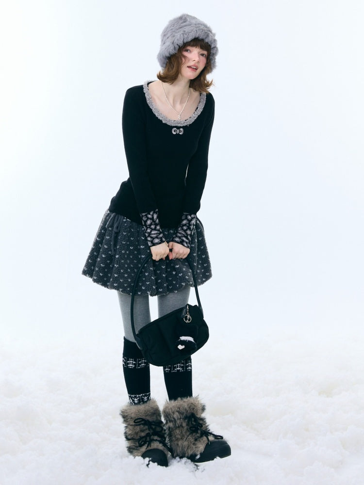 Leopard Print Cuff Long Sleeve T-Shirt Slimming Crew Neck Knitted Base Shirt【s0000015263】