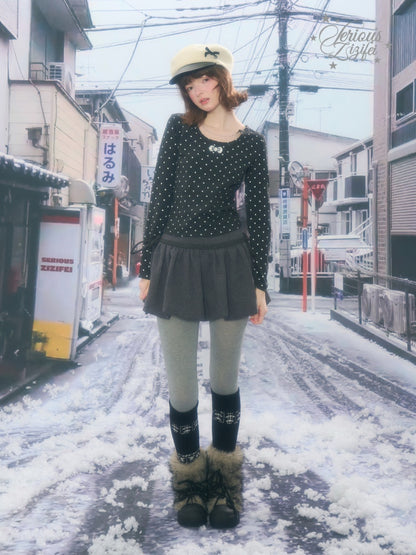 Polka Dot Chain Top Iong Sleeve T-Shirt Slim Knitted Base Shirt【s0000015256】