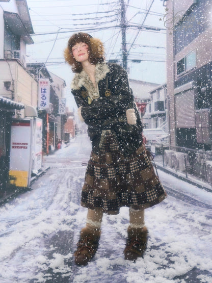 Fur Collar Thickened Leopard Print Plush PU Leather Jacket【s0000015259】