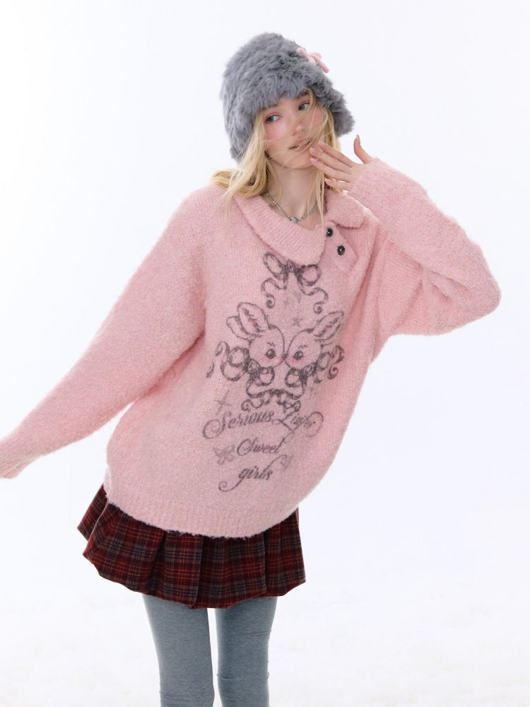 Rabbit Lazy Style Irregular Doll Collar Sweater【s0000015262】