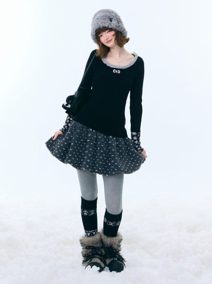 Leopard Print Cuff Long Sleeve T-Shirt Slimming Crew Neck Knitted Base Shirt【s0000015263】
