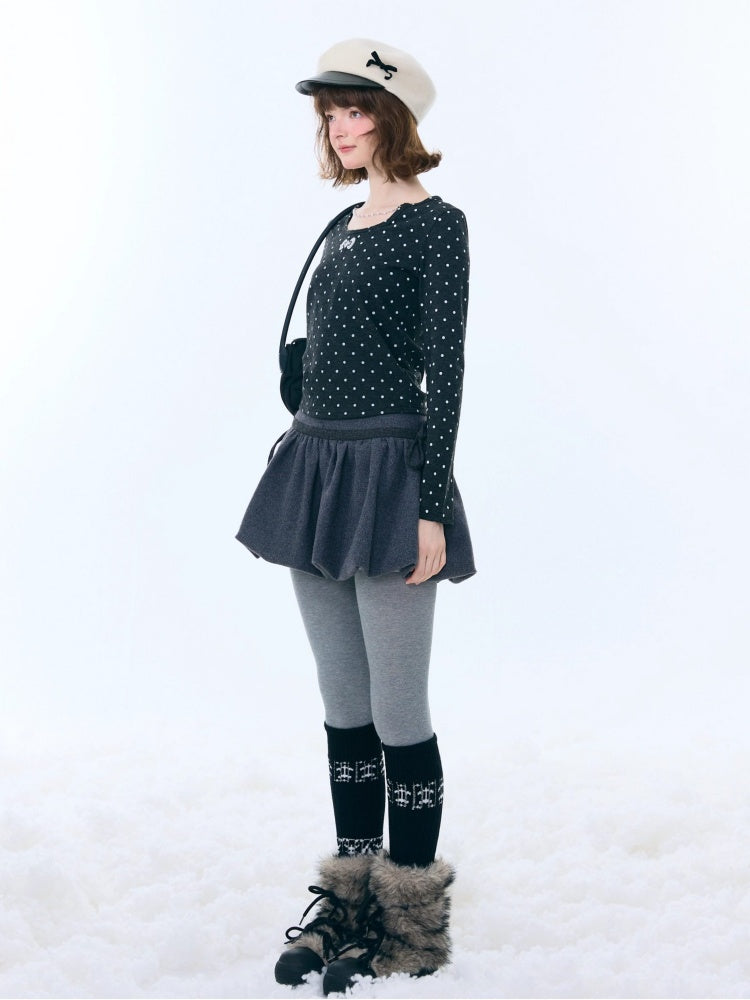 Polka Dot Chain Top Iong Sleeve T-Shirt Slim Knitted Base Shirt【s0000015256】