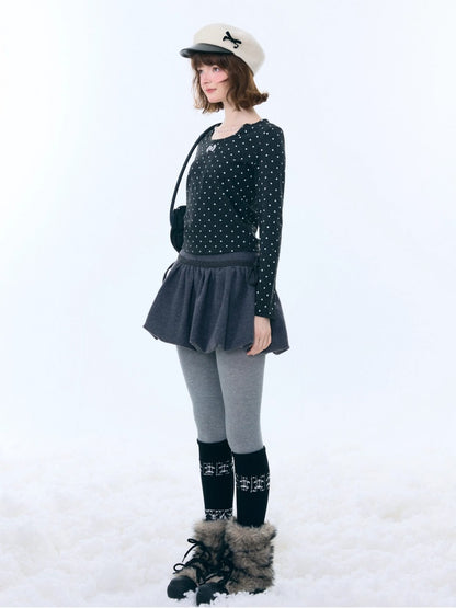 Polka Dot Chain Top Iong Sleeve T-Shirt Slim Knitted Base Shirt【s0000015256】