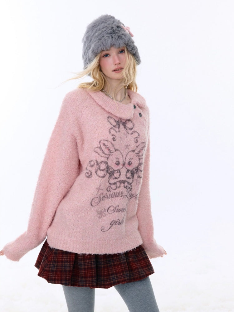 Rabbit Lazy Style Irregular Doll Collar Sweater【s0000015262】