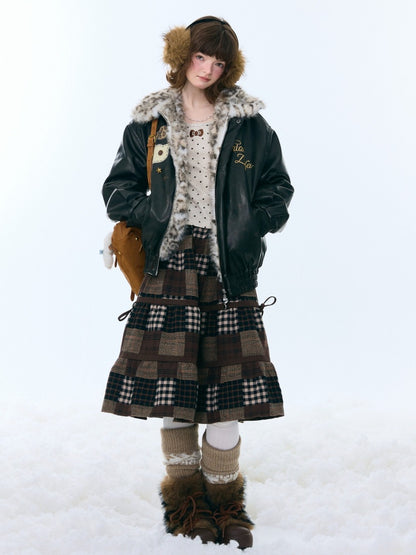 Fur Collar Thickened Leopard Print Plush PU Leather Jacket【s0000015259】