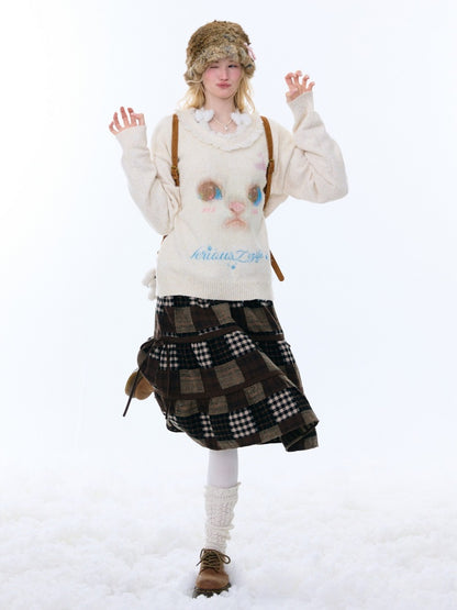 Cat Pattern Plush Collar Lazy Style Soft Waxy Sweater【s0000015261】