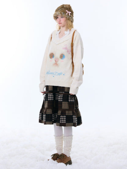 Cat Pattern Plush Collar Lazy Style Soft Waxy Sweater【s0000015261】