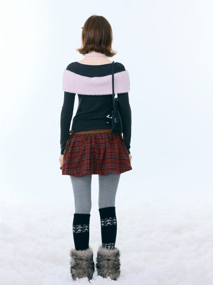 Bow Slim Top Plush Halter-Neck Knitted Base Shirt【s0000015264】