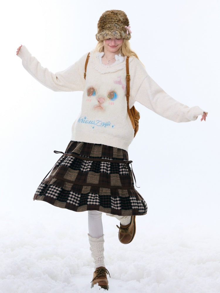 Cat Pattern Plush Collar Lazy Style Soft Waxy Sweater【s0000015261】