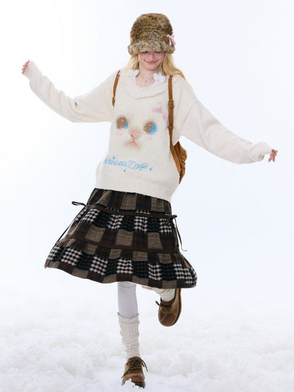 Cat Pattern Plush Collar Lazy Style Soft Waxy Sweater【s0000015261】