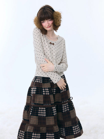 Polka Dot Chain Top Iong Sleeve T-Shirt Slim Knitted Base Shirt【s0000015256】
