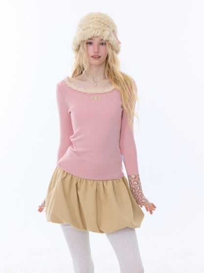 Leopard Print Cuff Long Sleeve T-Shirt Slimming Crew Neck Knitted Base Shirt【s0000015263】