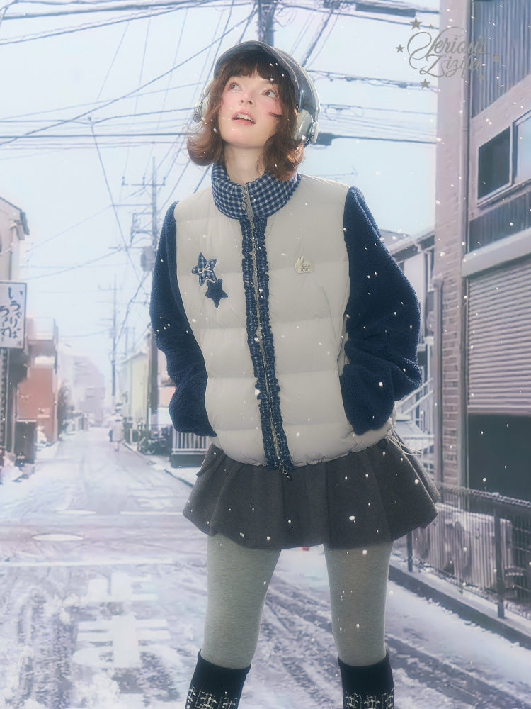 Star Print Contrast Stitching Thickened Warm Jacket【s0000015260】